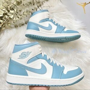 Nike Air Jordan 1 Mid Sail Worn Blue UNC W9 BQ6472-141 NIB